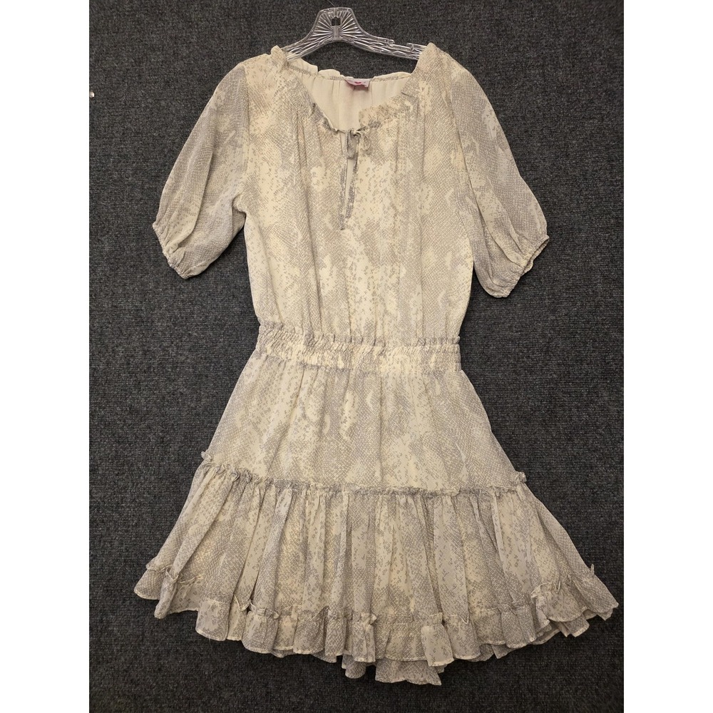 Buddy Love Dress Womens S White Snake Print Puff Sleeve Fit & Flare Ruffle Mini